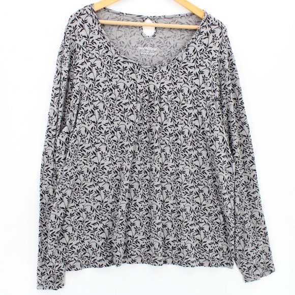 North Style Blouse Top Womens PLus Gray Floral Pattern Long Sleeve Stretch 2X - Picture 1 of 10